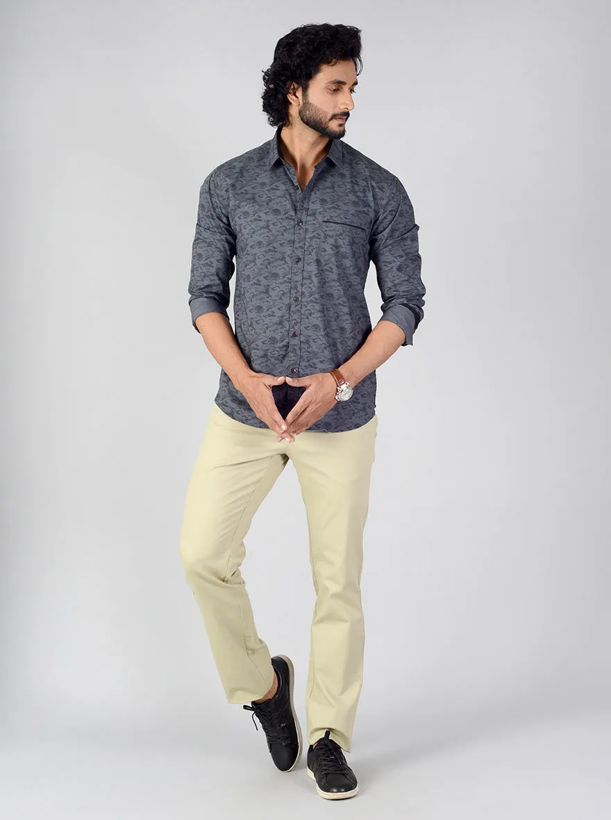 Slate Grey Printed Slim Fit Casual Shirt | Greenfibre