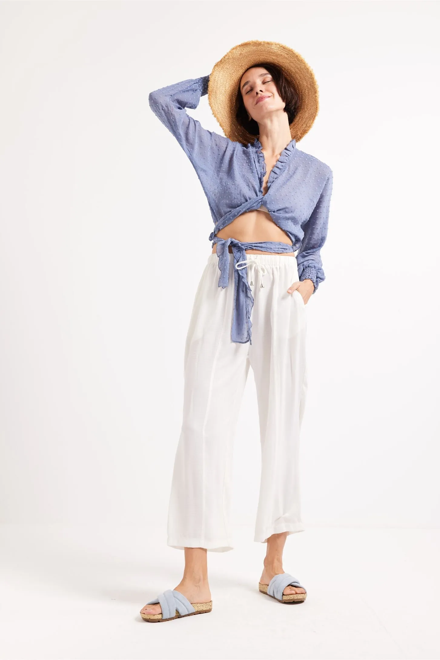 TIE FRONT CHIFFON TOP - BLUE