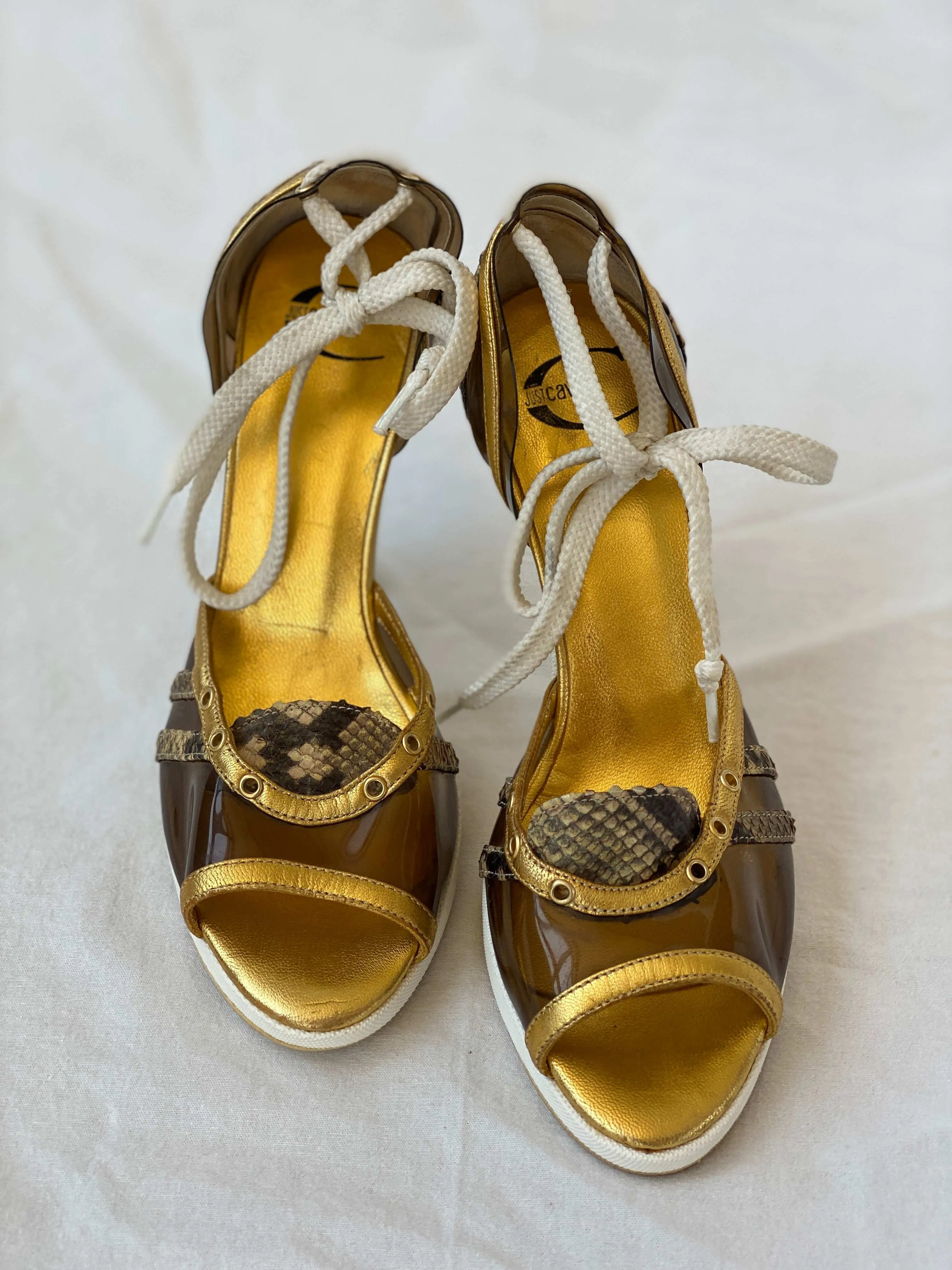 Vintage 00s Just Cavalli Sporty Heeled Canvas Sandals