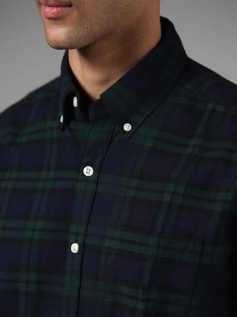 WES Casuals Green Checked Relaxed-Fit Shirt