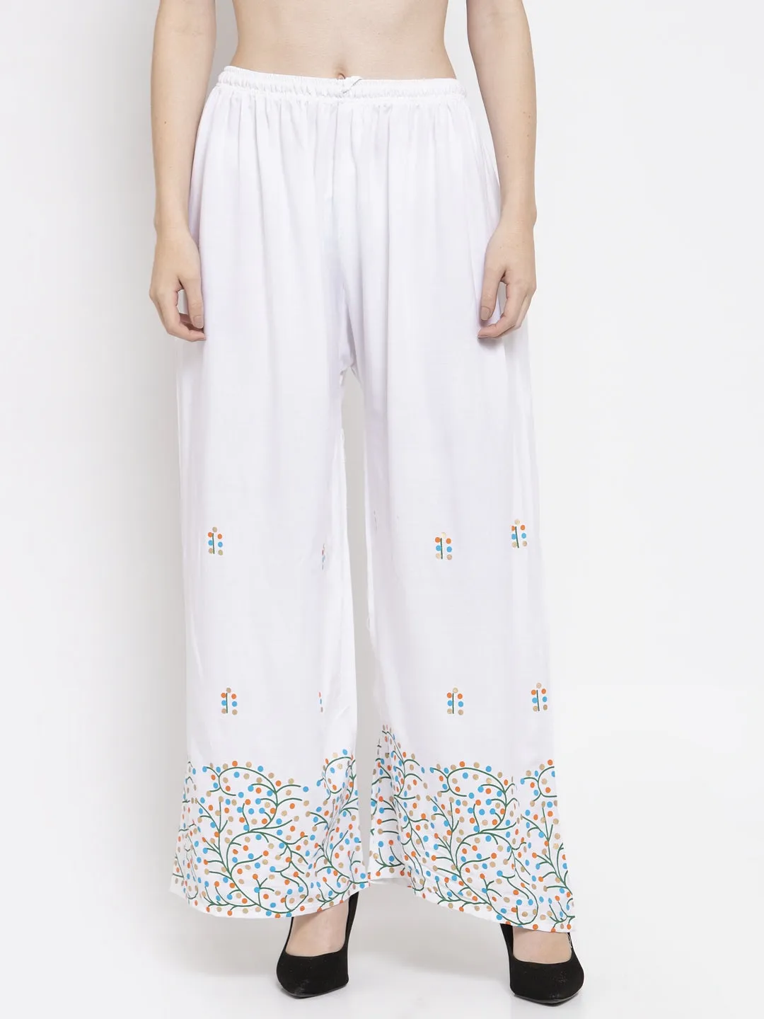 Women'S White Rayon Printed Palazzo